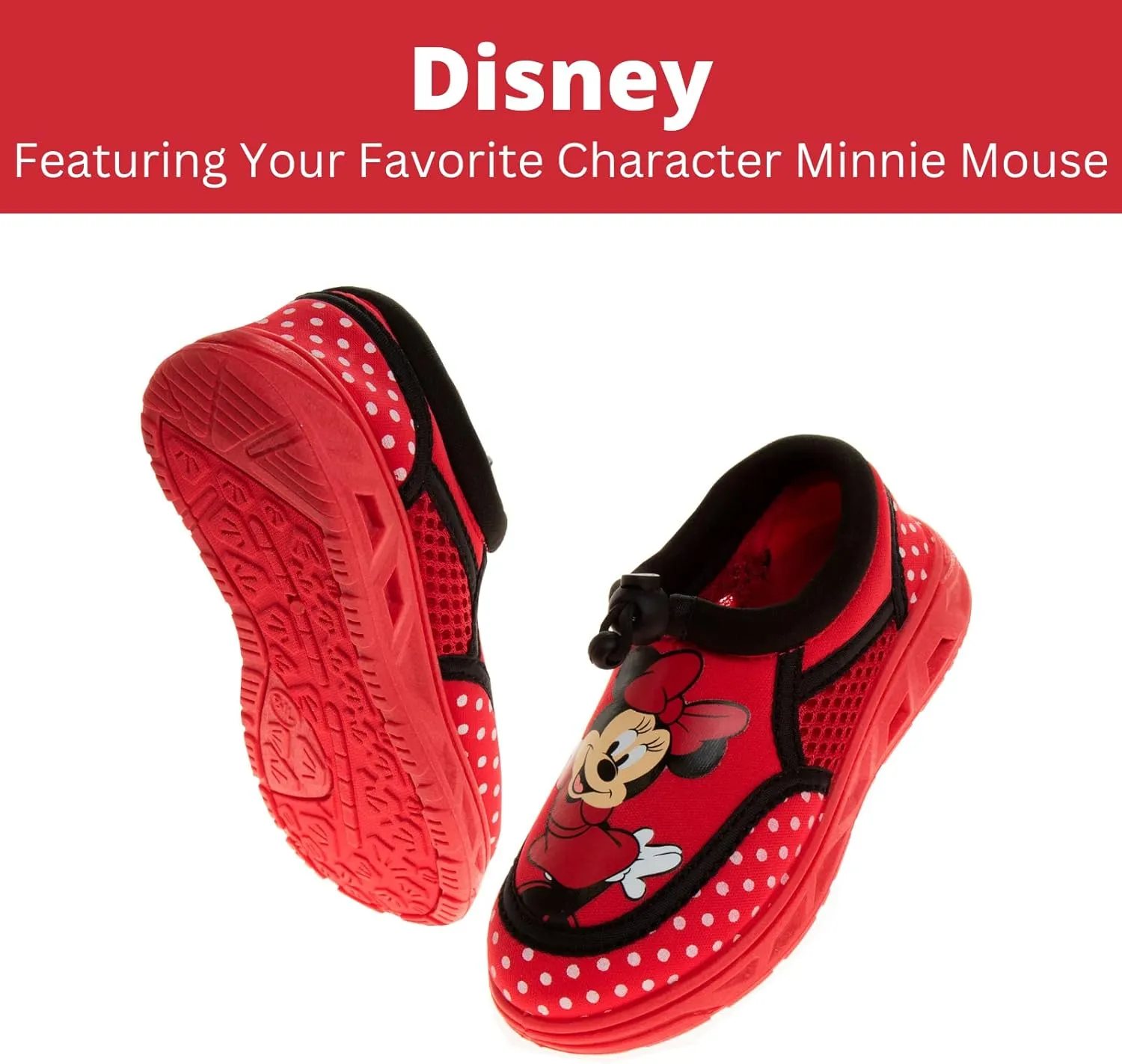 Disney Minnie Mouse Water Shoes - Pool Aqua Socks for Kids- Sandals Princess Bungee Waterproof Beach Slides Sport Character Summer Slip-on Quick Dry (Toddler/Little Kid)