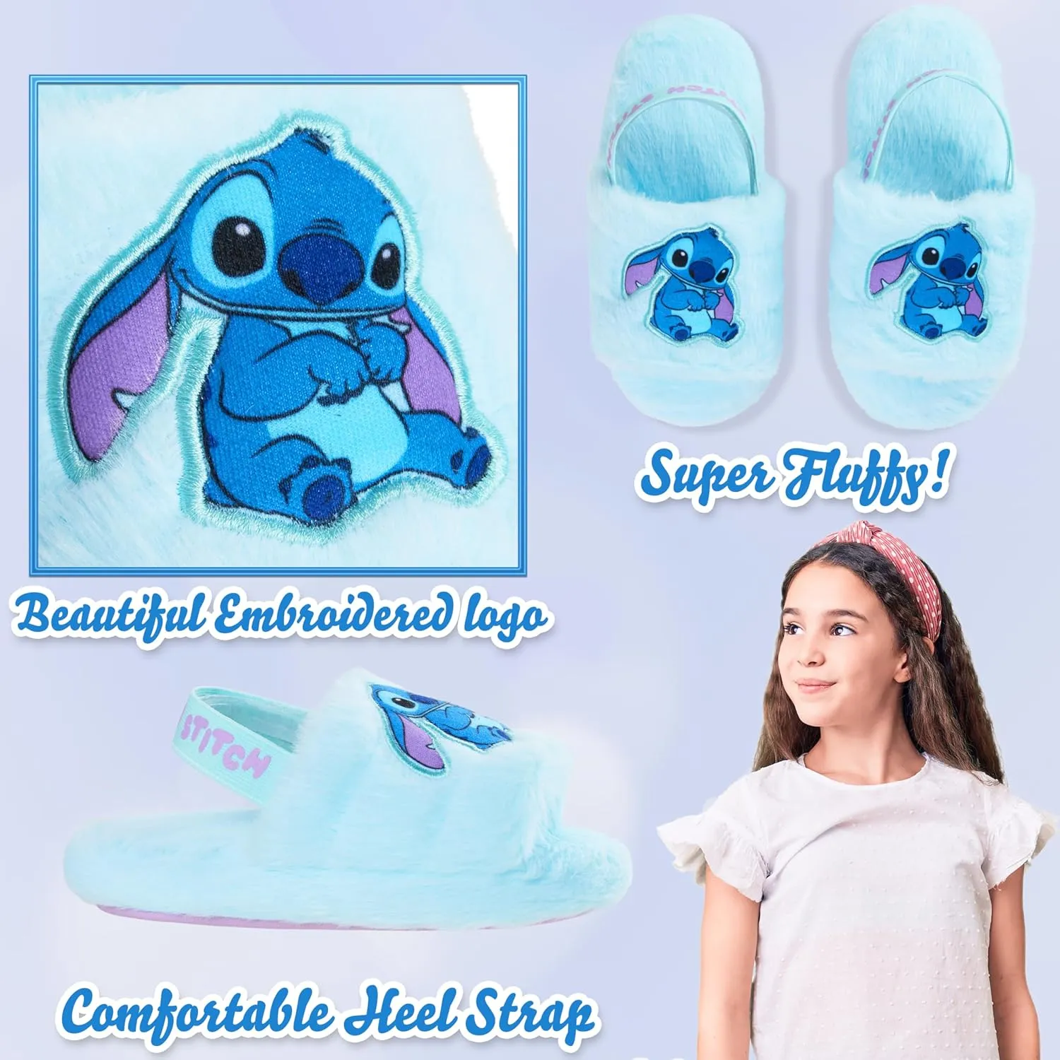 Disney Stitch Women's Fluffy Slippers, Comfy Mule House Shoes - Gifts for Women