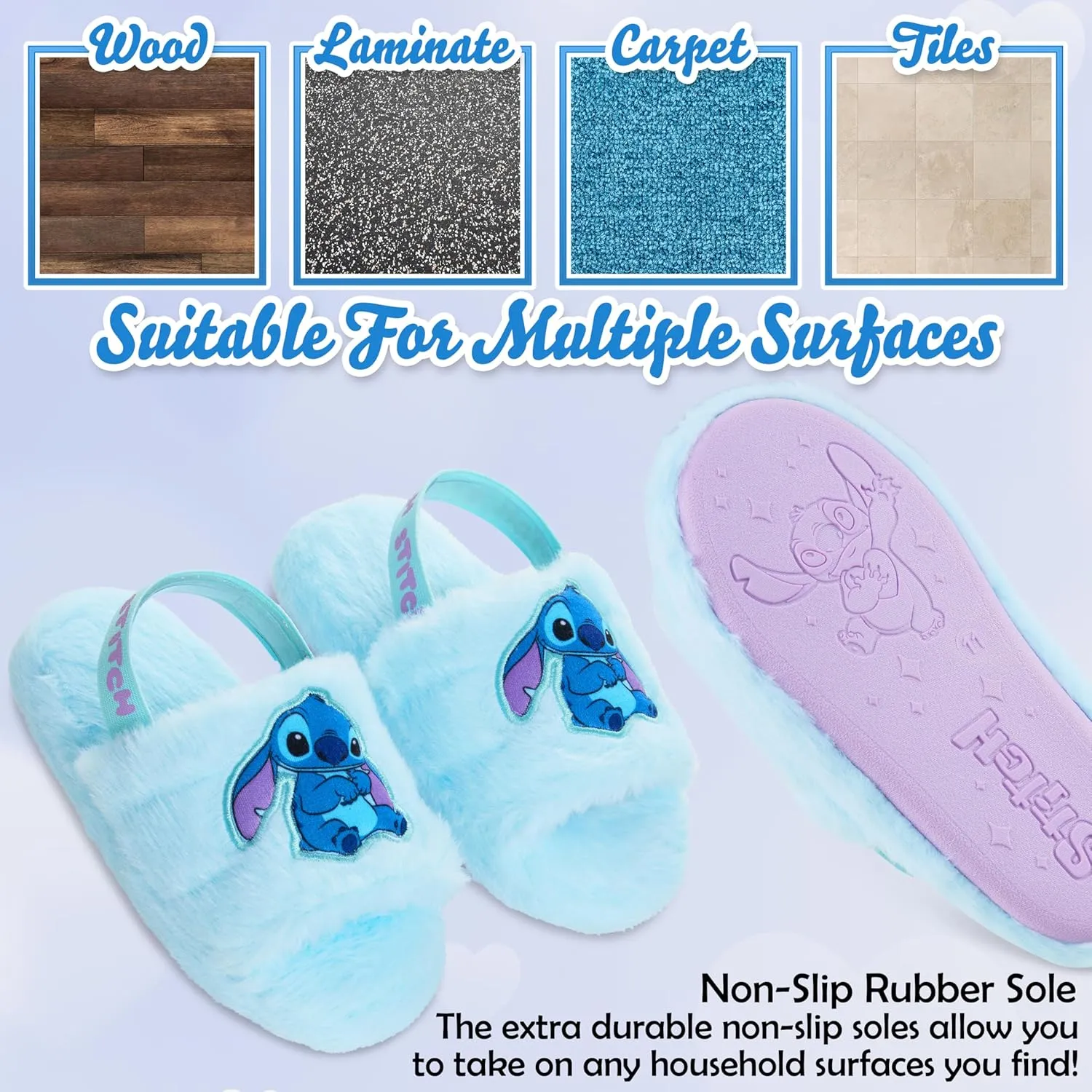 Disney Stitch Women's Fluffy Slippers, Comfy Mule House Shoes - Gifts for Women