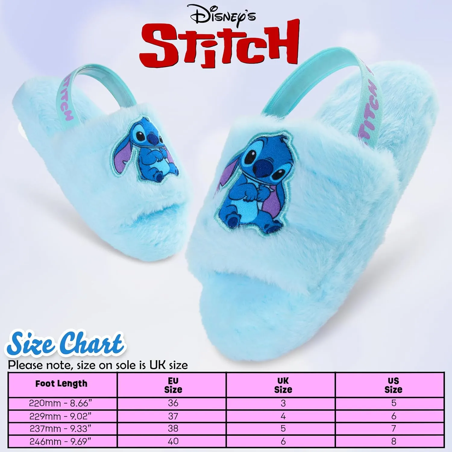 Disney Stitch Women's Fluffy Slippers, Comfy Mule House Shoes - Gifts for Women