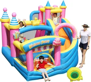 Doctor Dolphin Bounce House with Slide, Kids Jumping Castle with Ball pits, Pink Bouncy House with Slide for Kids Birthday Party