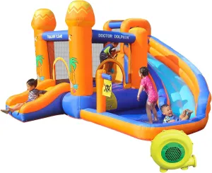 Doctor Dolphin Inflatable Water Slide, Water Bounce House for Big Kids，Water Slides for Kids Backyard, Inflatable Water Park Bouncy House for Wet and Dry with Splash Pool
