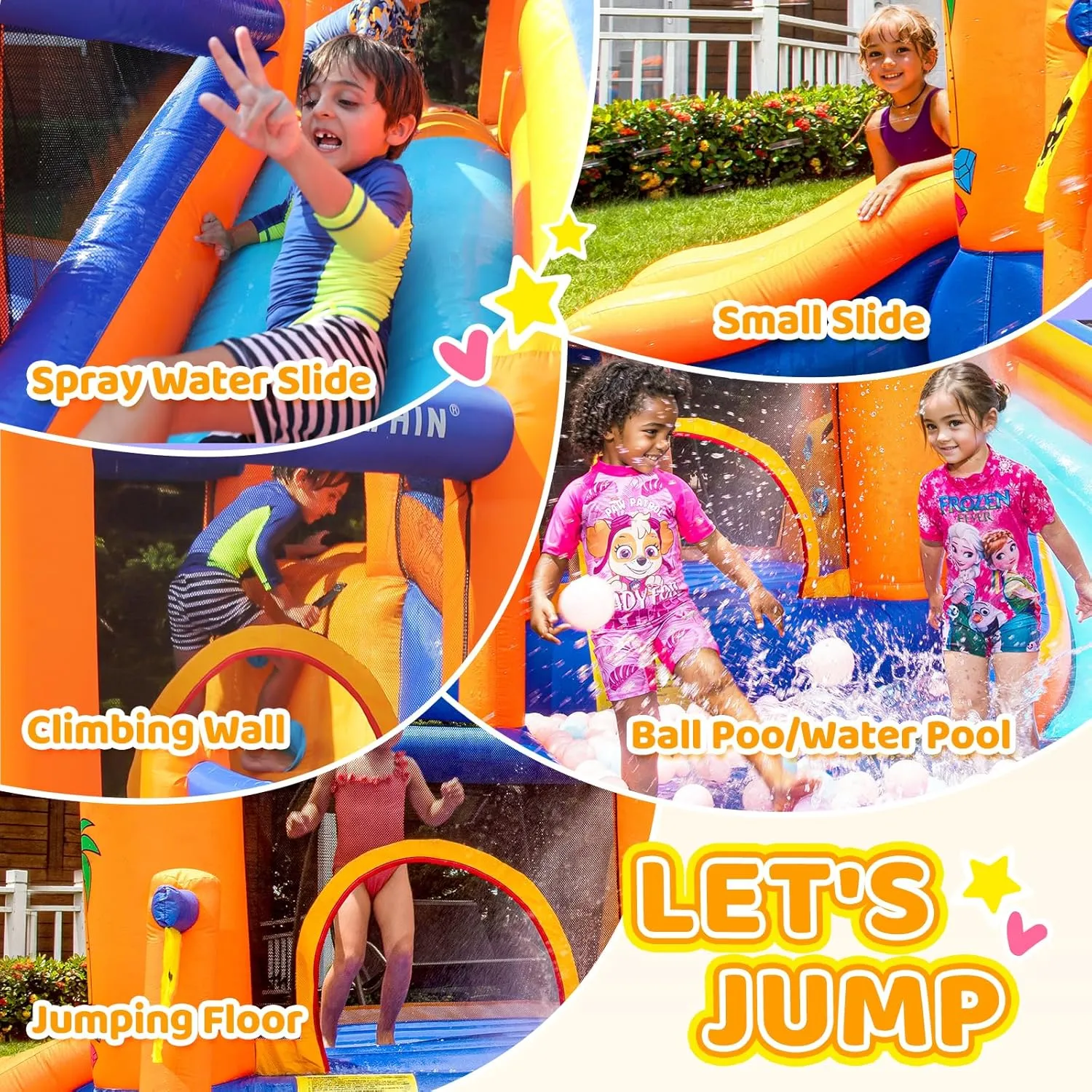 Doctor Dolphin Inflatable Water Slide, Water Bounce House for Big Kids，Water Slides for Kids Backyard, Inflatable Water Park Bouncy House for Wet and Dry with Splash Pool