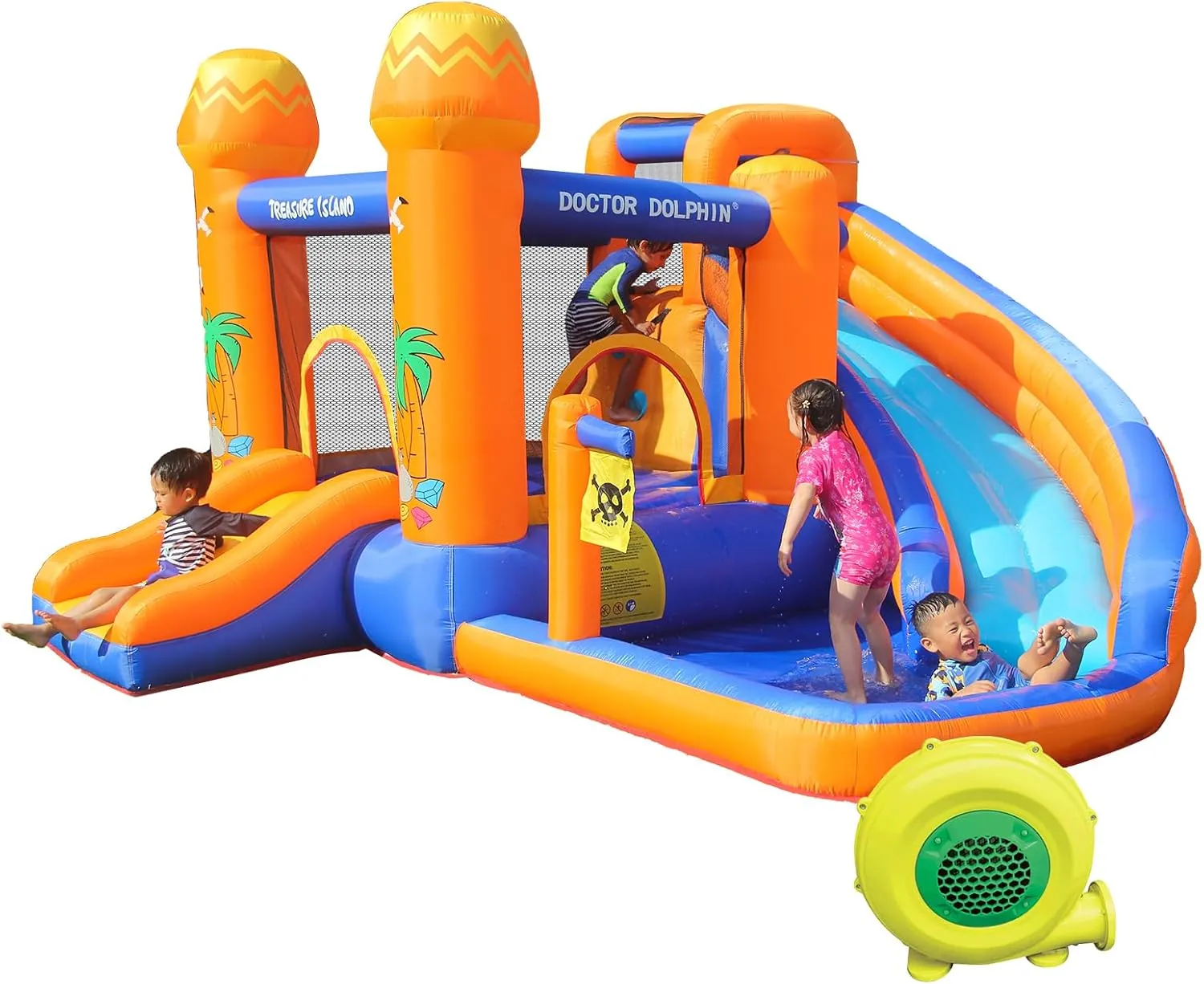 Doctor Dolphin Inflatable Water Slide, Water Bounce House for Big Kids，Water Slides for Kids Backyard, Inflatable Water Park Bouncy House for Wet and Dry with Splash Pool