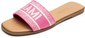 DREAM PAIRS Women's Flat Sandals Slip On Slides Sandals Square Open Toe Jacquard Braided Fashion Slides Casual Beach Slippers for Summer