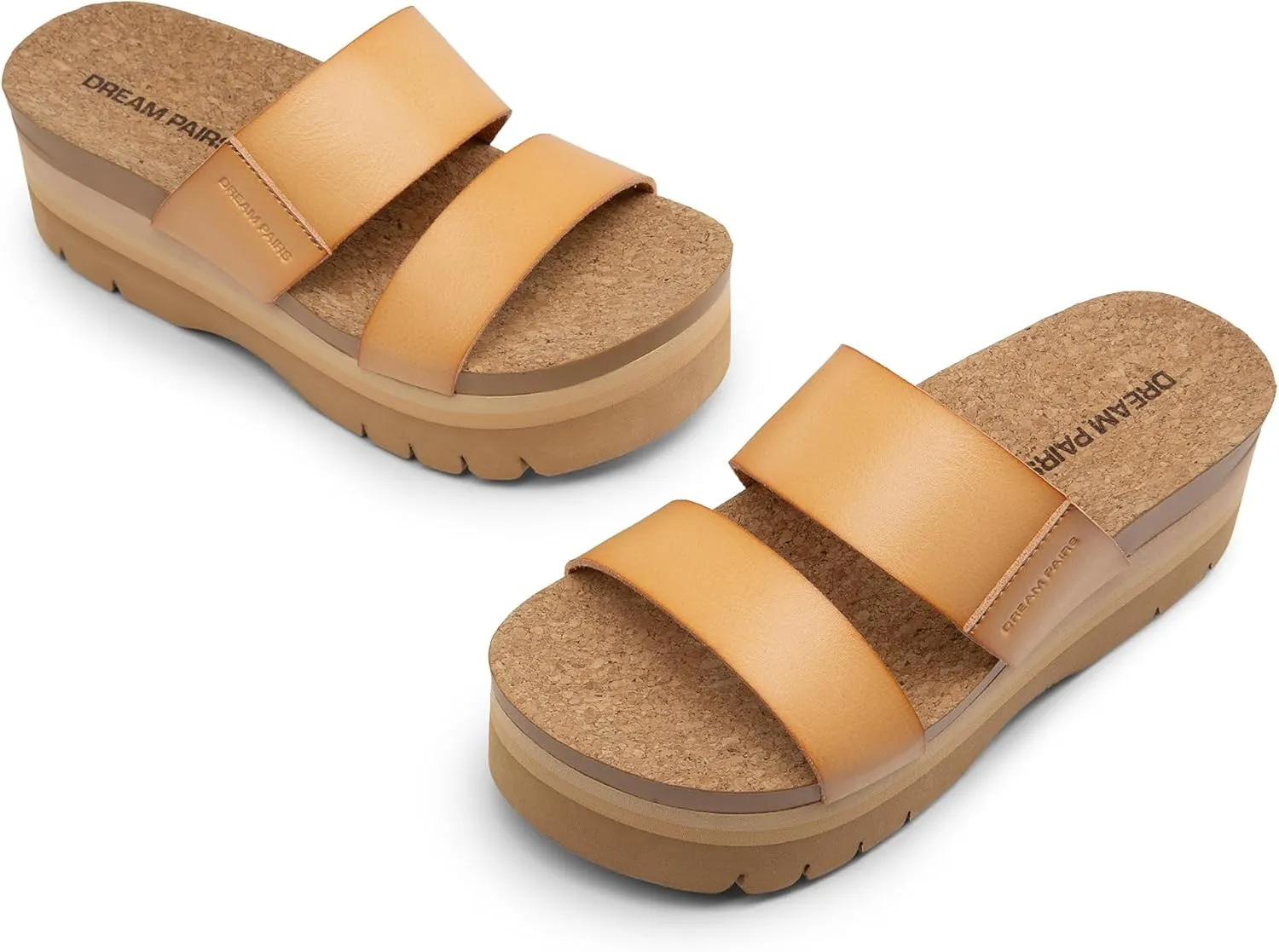 DREAM PAIRS Women's Platform Slides Sandals Comfortable Arch Support Footbed Two Strap Slip-on Fashion Beach Wedge Sandals