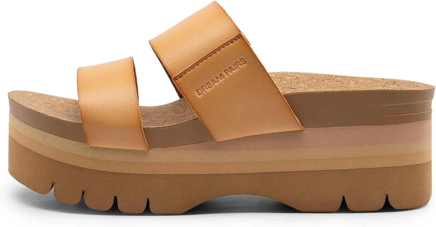 DREAM PAIRS Women's Platform Slides Sandals Comfortable Arch Support Footbed Two Strap Slip-on Fashion Beach Wedge Sandals