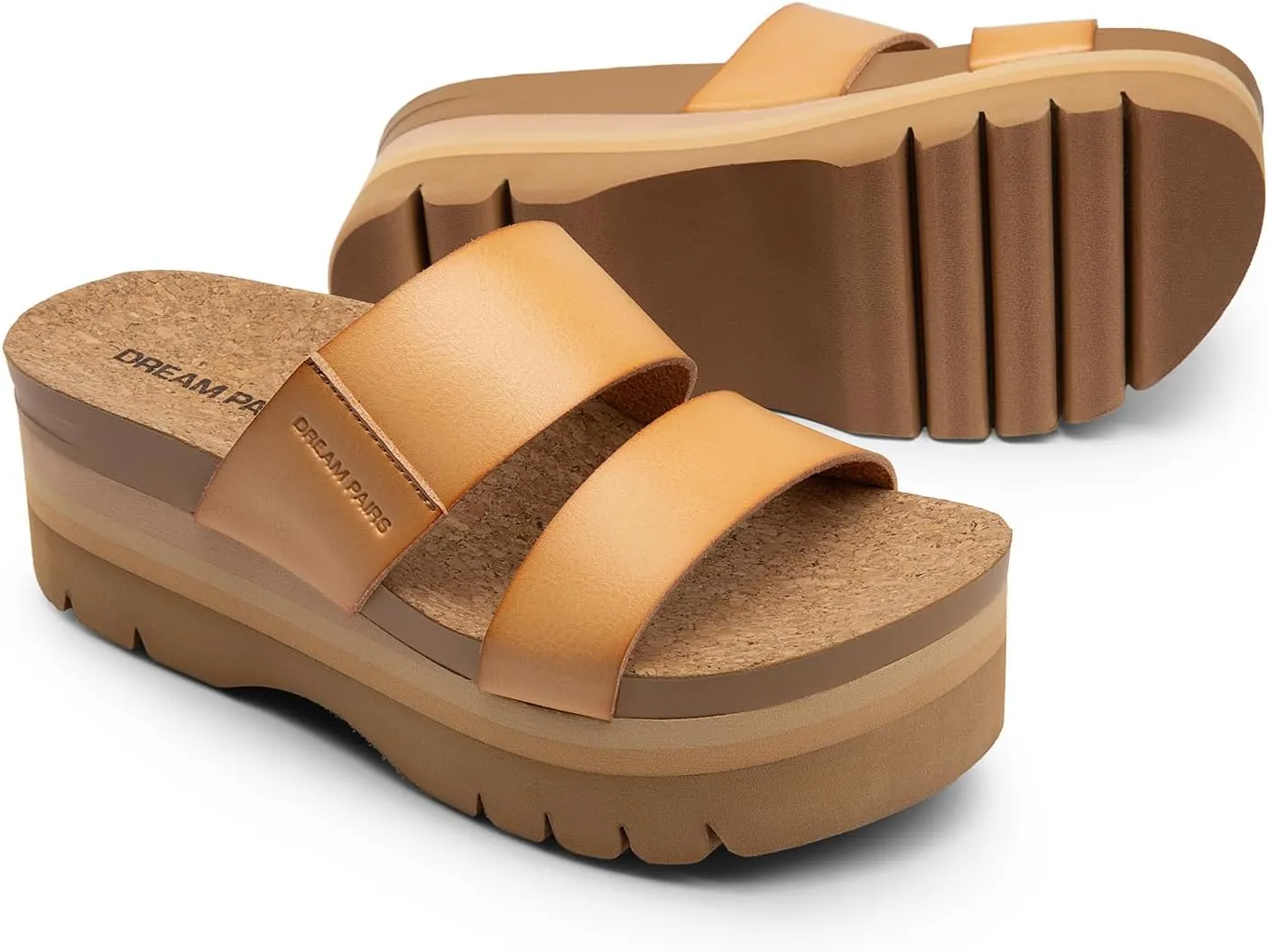 DREAM PAIRS Women's Platform Slides Sandals Comfortable Arch Support Footbed Two Strap Slip-on Fashion Beach Wedge Sandals