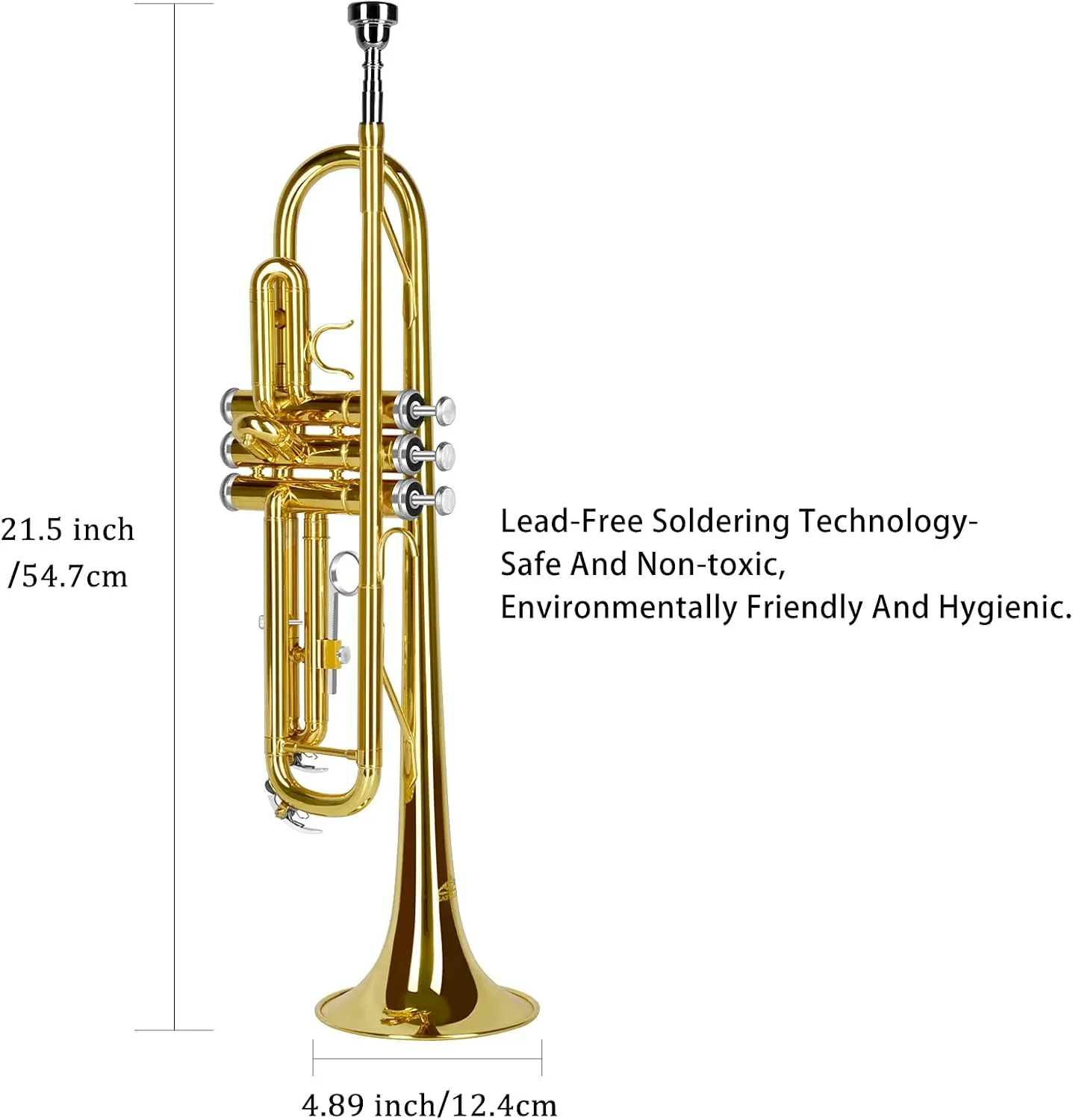 EASTROCK Bb Trumpet Standard Trumpet Set with Carrying Case,Gloves, 7C Mouthpiece and Cleaning Kit (Gold)