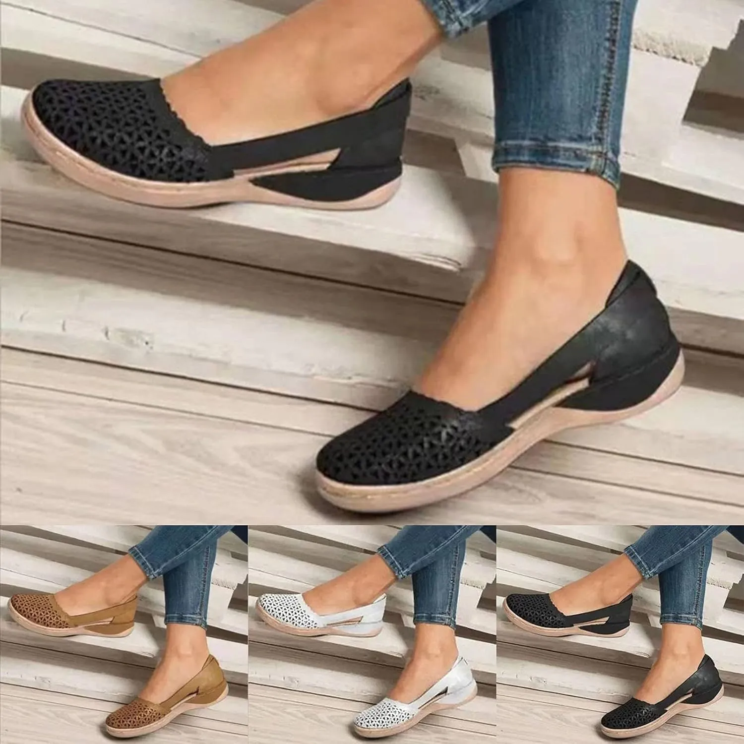 Eduavar Summer Sandals for Women, Summer Sandals for Women 2023 Mule Hollow Out Slip On Shoes Orthotic Wedge Sandals
