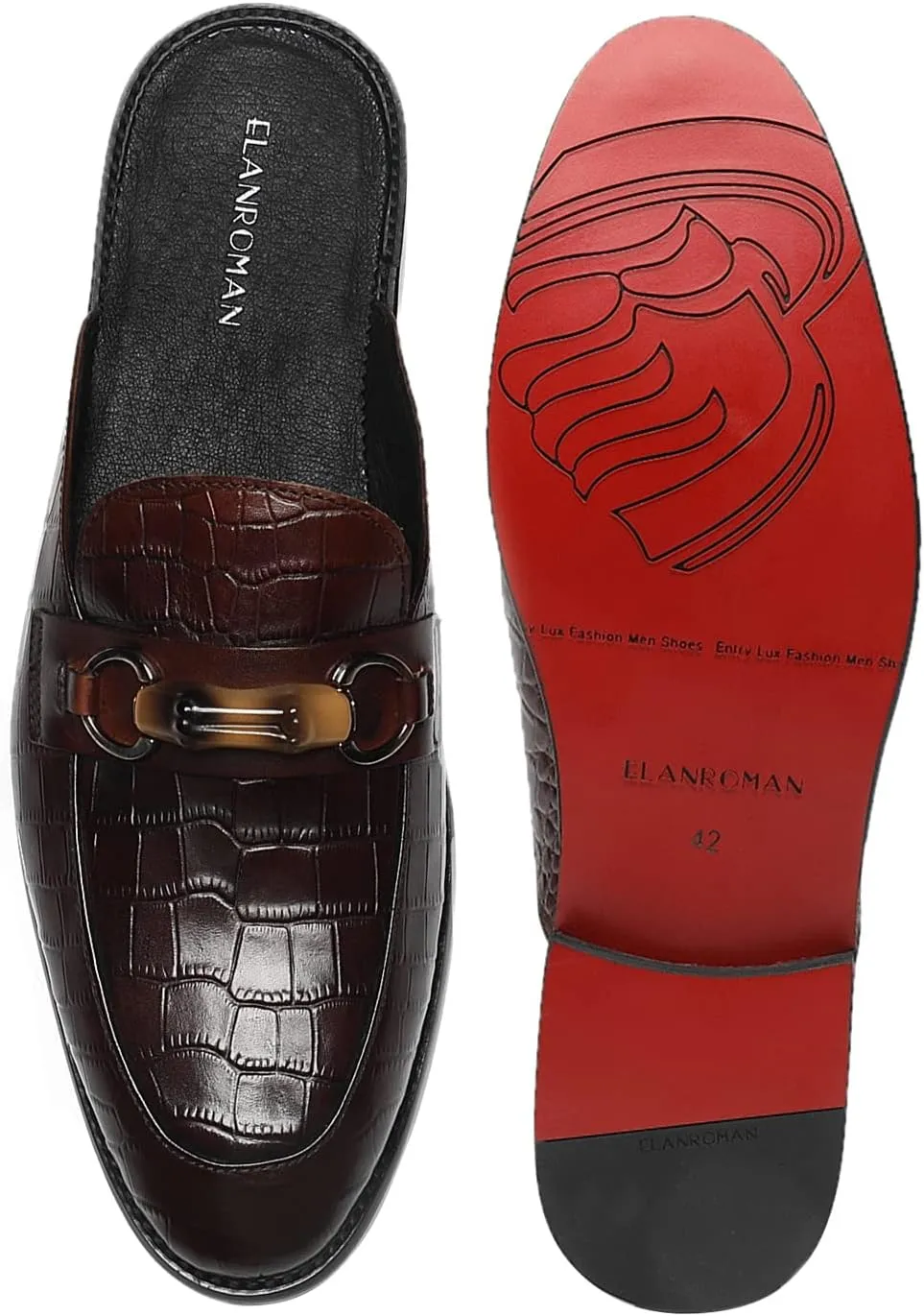 ELANROMAN Men's Backless Loafers Black Genuine Leather Mules Slippers Slip on Shoes
