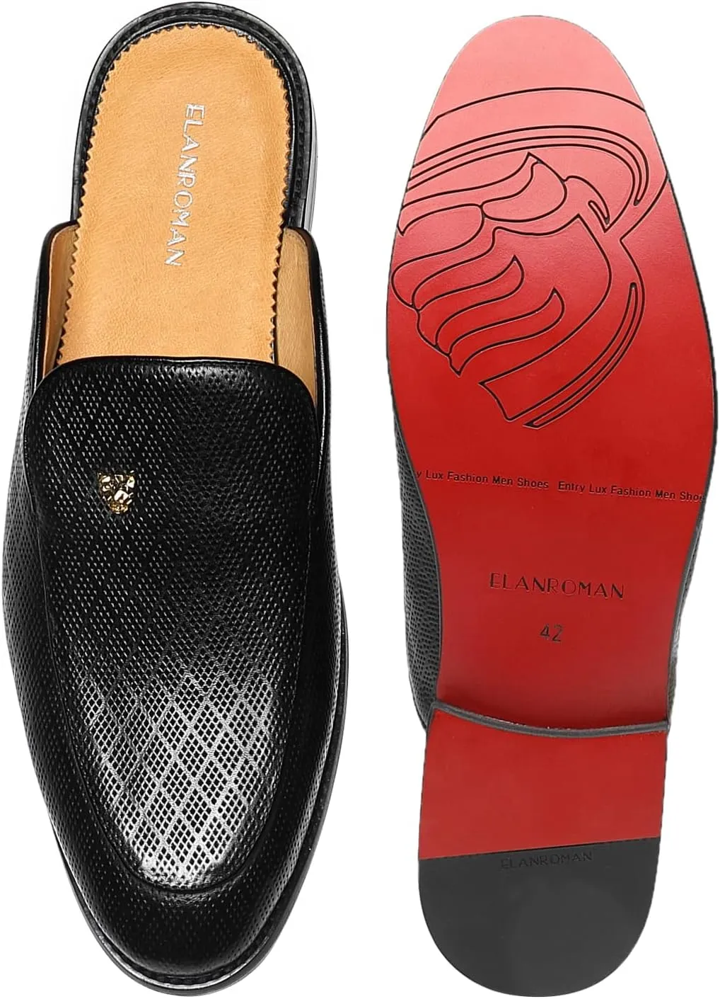 ELANROMAN Men's Backless Loafers Black Genuine Leather Mules Slippers Slip on Shoes