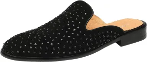 ELANROMAN Men's Backless Loafers Black Genuine Leather Mules Slippers Slip on Shoes