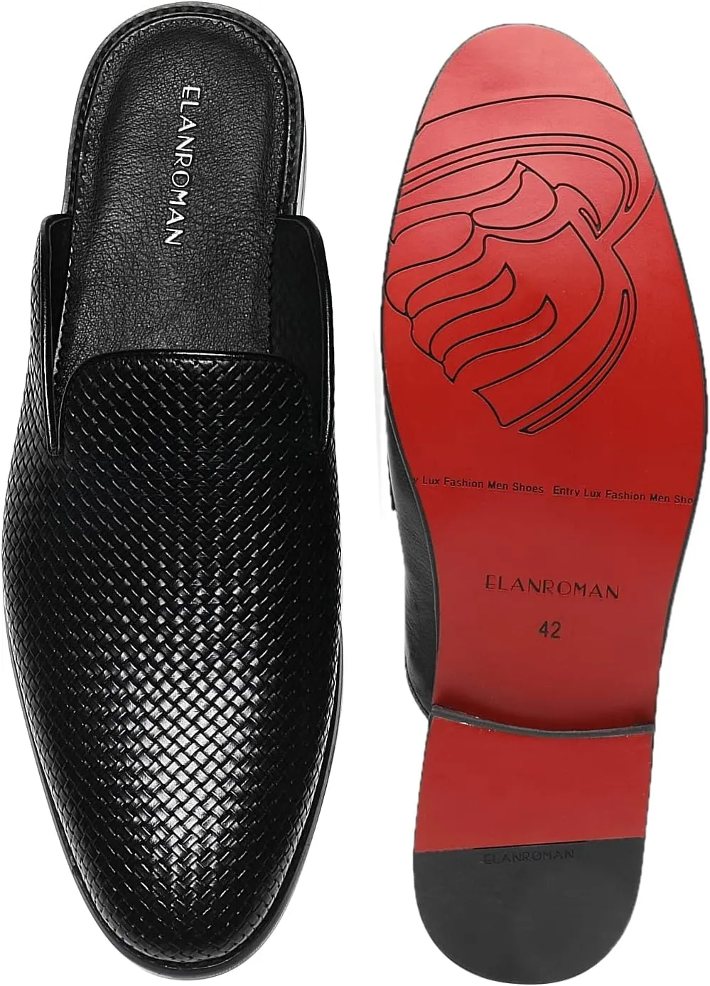 ELANROMAN Men's Backless Loafers Black Genuine Leather Mules Slippers Slip on Shoes