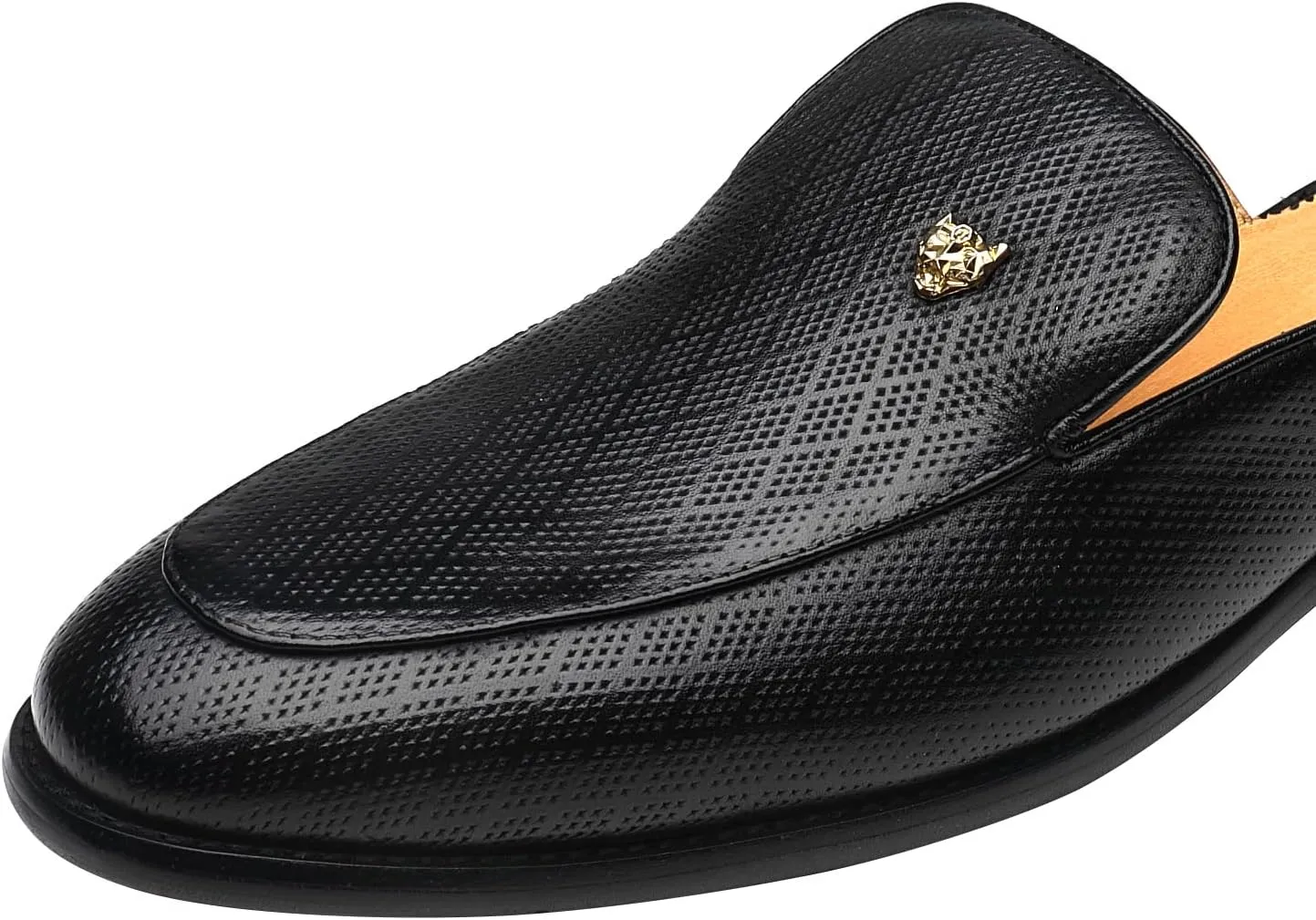 ELANROMAN Men's Backless Loafers Black Genuine Leather Mules Slippers Slip on Shoes