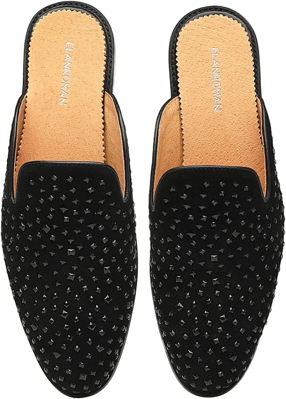 ELANROMAN Men's Backless Loafers Black Genuine Leather Mules Slippers Slip on Shoes