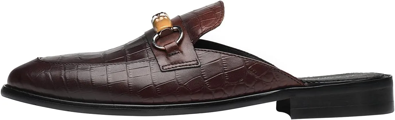 ELANROMAN Men's Backless Loafers Black Genuine Leather Mules Slippers Slip on Shoes