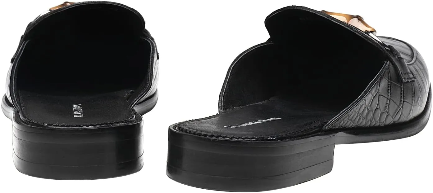 ELANROMAN Men's Backless Loafers Black Genuine Leather Mules Slippers Slip on Shoes