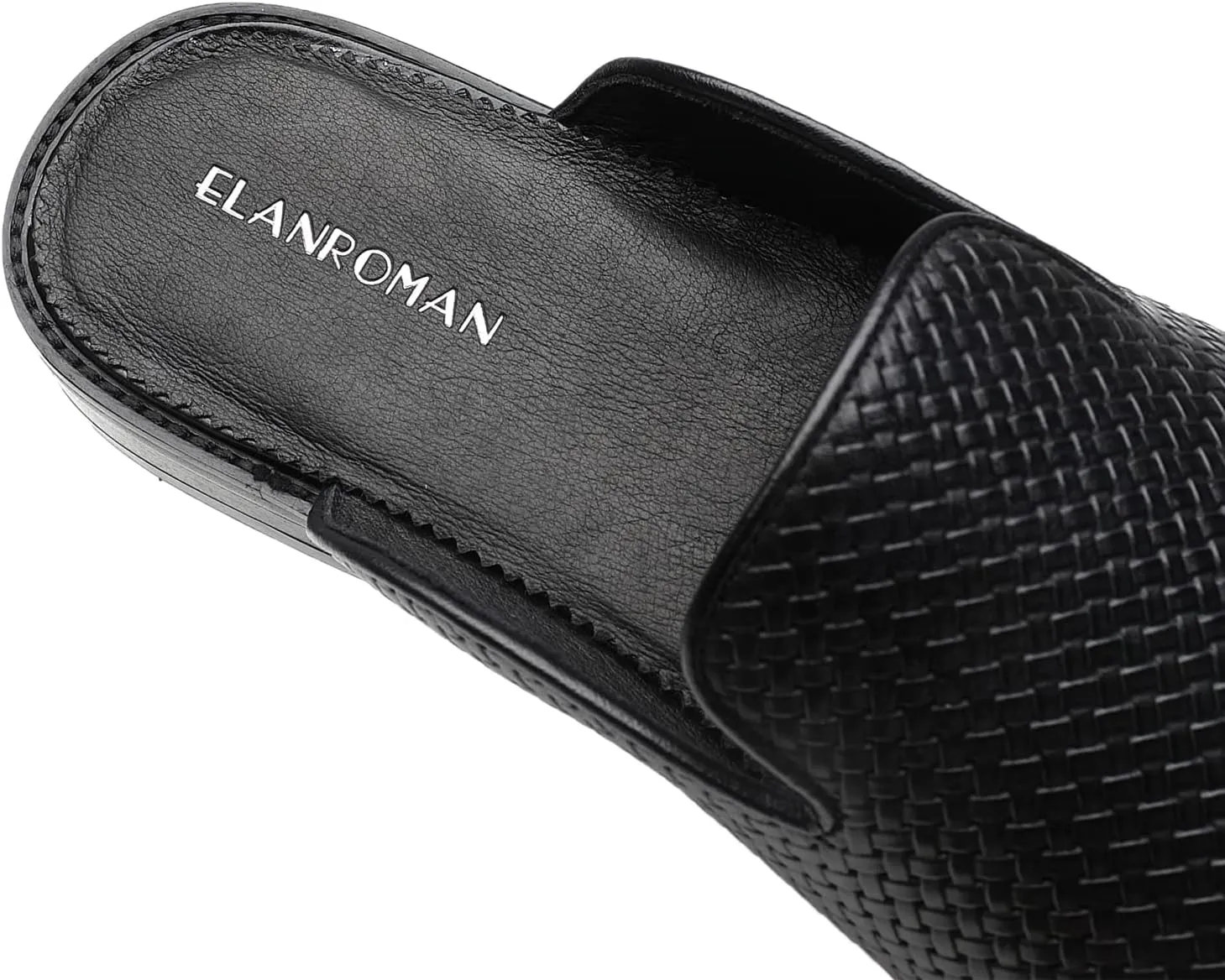 ELANROMAN Men's Backless Loafers Black Genuine Leather Mules Slippers Slip on Shoes