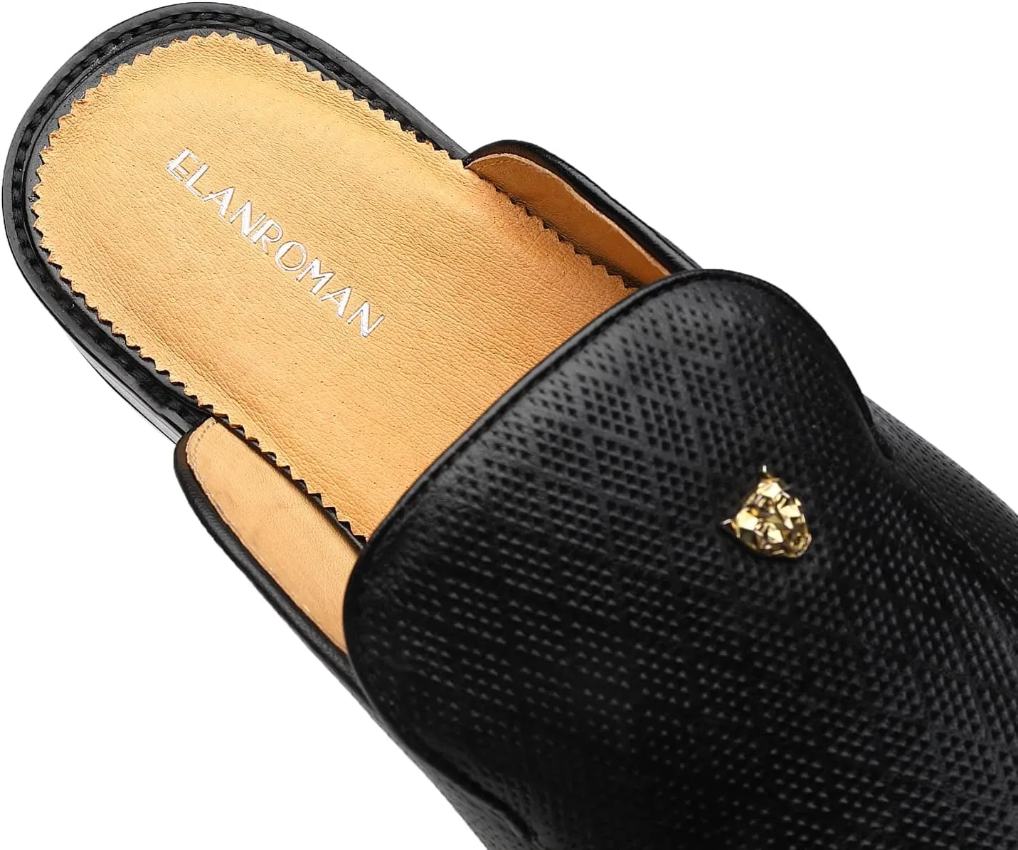 ELANROMAN Men's Backless Loafers Black Genuine Leather Mules Slippers Slip on Shoes