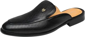 ELANROMAN Men's Backless Loafers Black Genuine Leather Mules Slippers Slip on Shoes