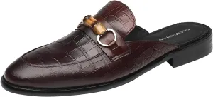 ELANROMAN Men's Backless Loafers Black Genuine Leather Mules Slippers Slip on Shoes