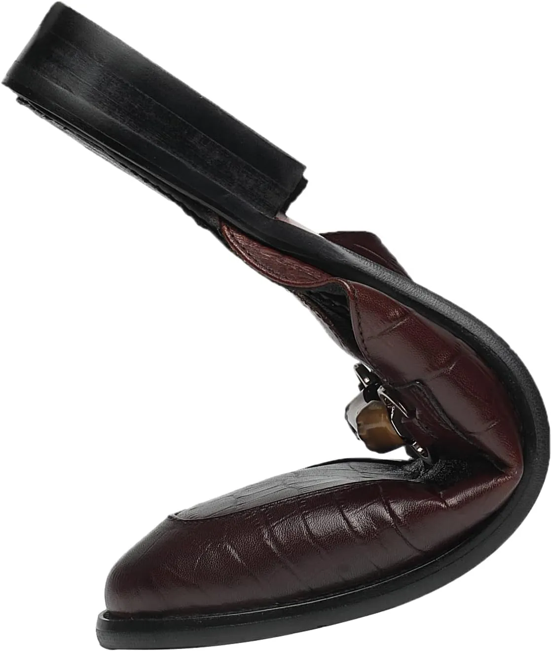 ELANROMAN Men's Backless Loafers Black Genuine Leather Mules Slippers Slip on Shoes