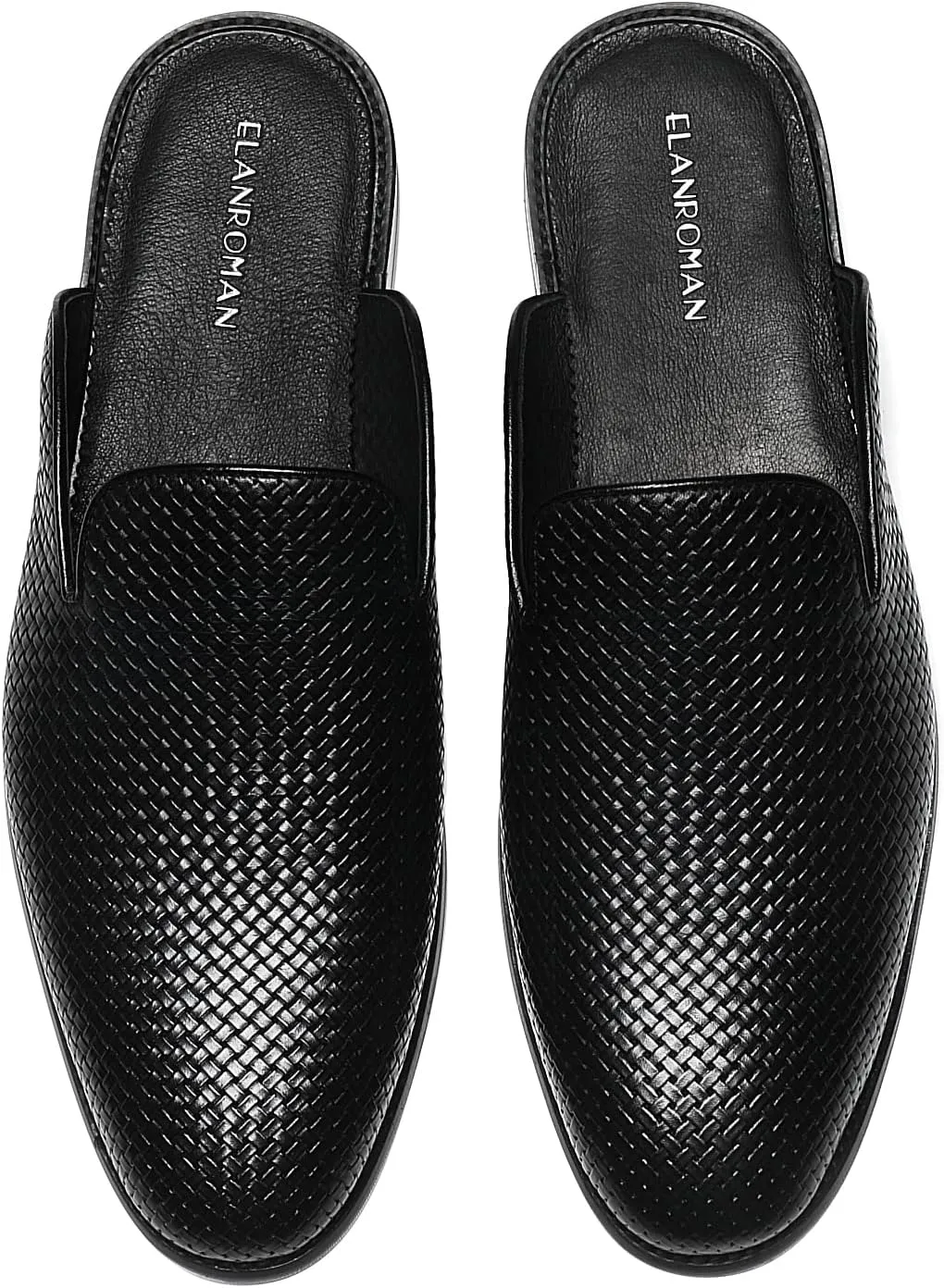 ELANROMAN Men's Backless Loafers Black Genuine Leather Mules Slippers Slip on Shoes