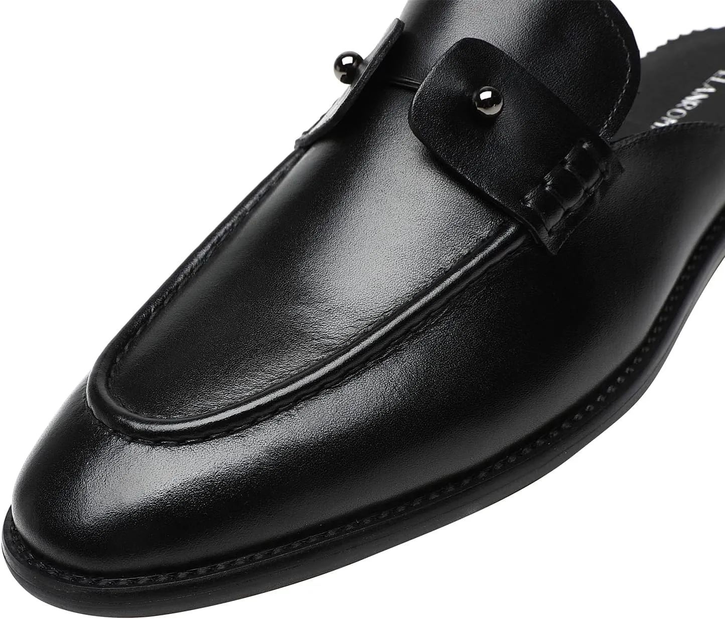 ELANROMAN Men's Backless Loafers Black Genuine Leather Mules Slippers Slip on Shoes