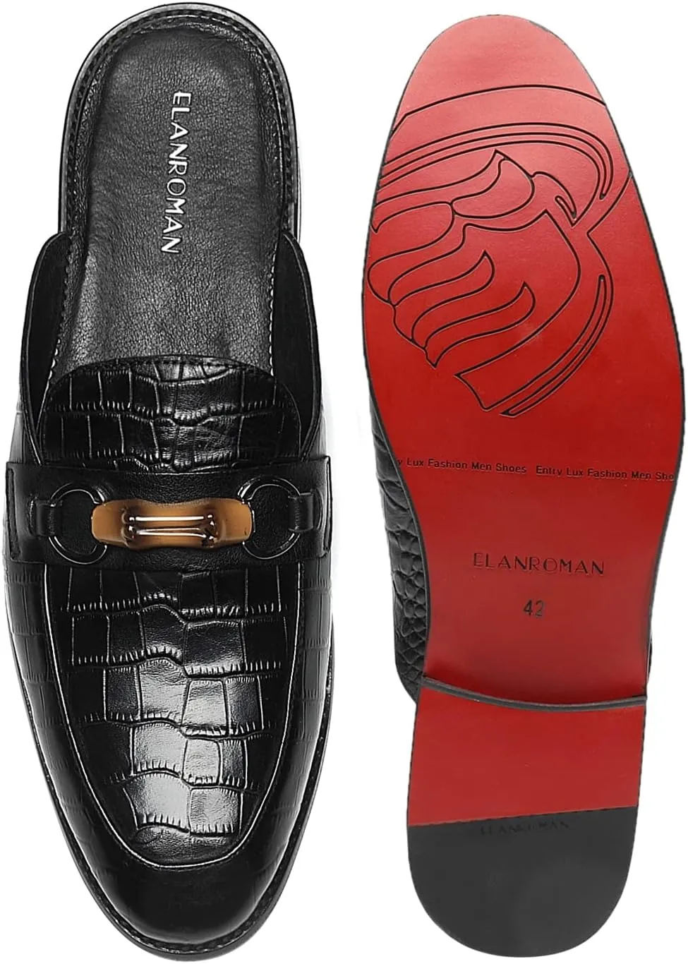 ELANROMAN Men's Backless Loafers Black Genuine Leather Mules Slippers Slip on Shoes