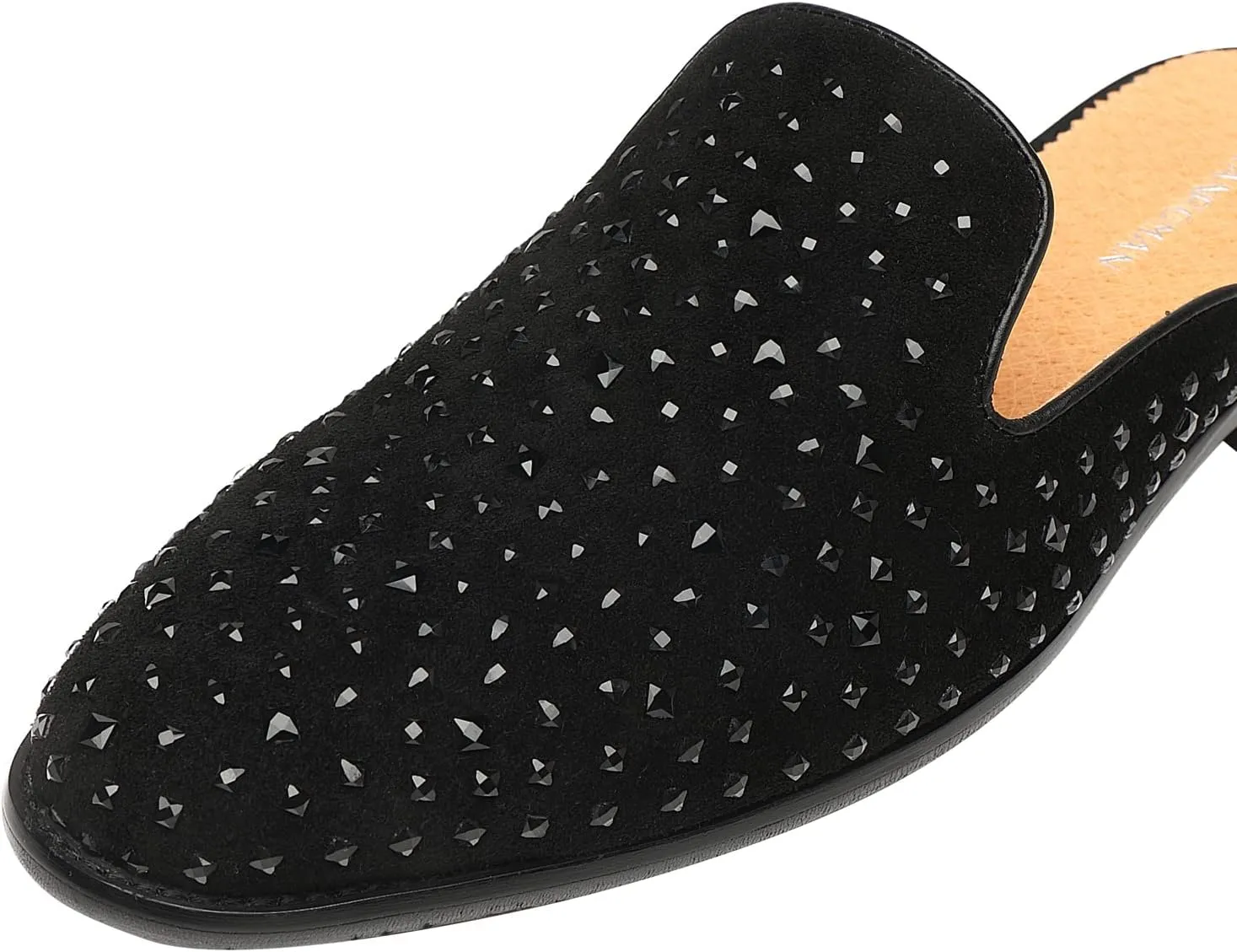 ELANROMAN Men's Backless Loafers Black Genuine Leather Mules Slippers Slip on Shoes
