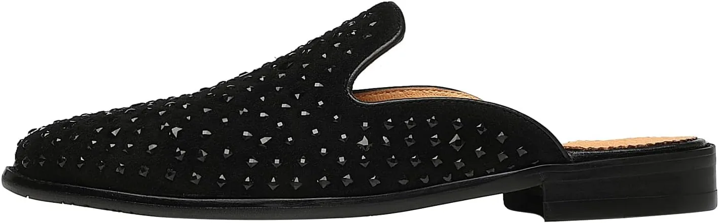 ELANROMAN Men's Backless Loafers Black Genuine Leather Mules Slippers Slip on Shoes