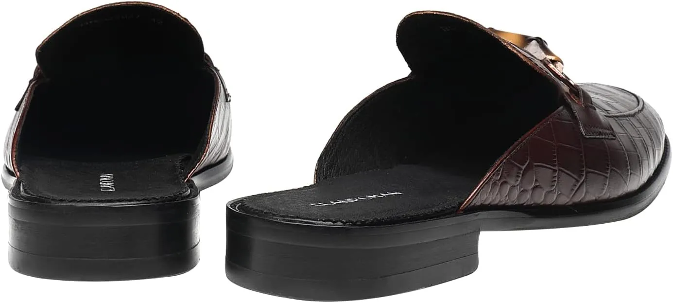 ELANROMAN Men's Backless Loafers Black Genuine Leather Mules Slippers Slip on Shoes