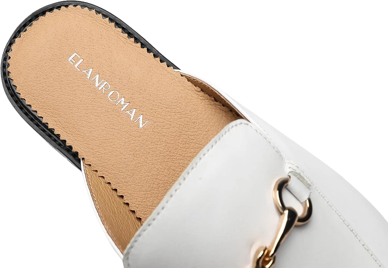 ELANROMAN Men's Loafers Backless Genuine Leather Mules Horse Buckle Shoes