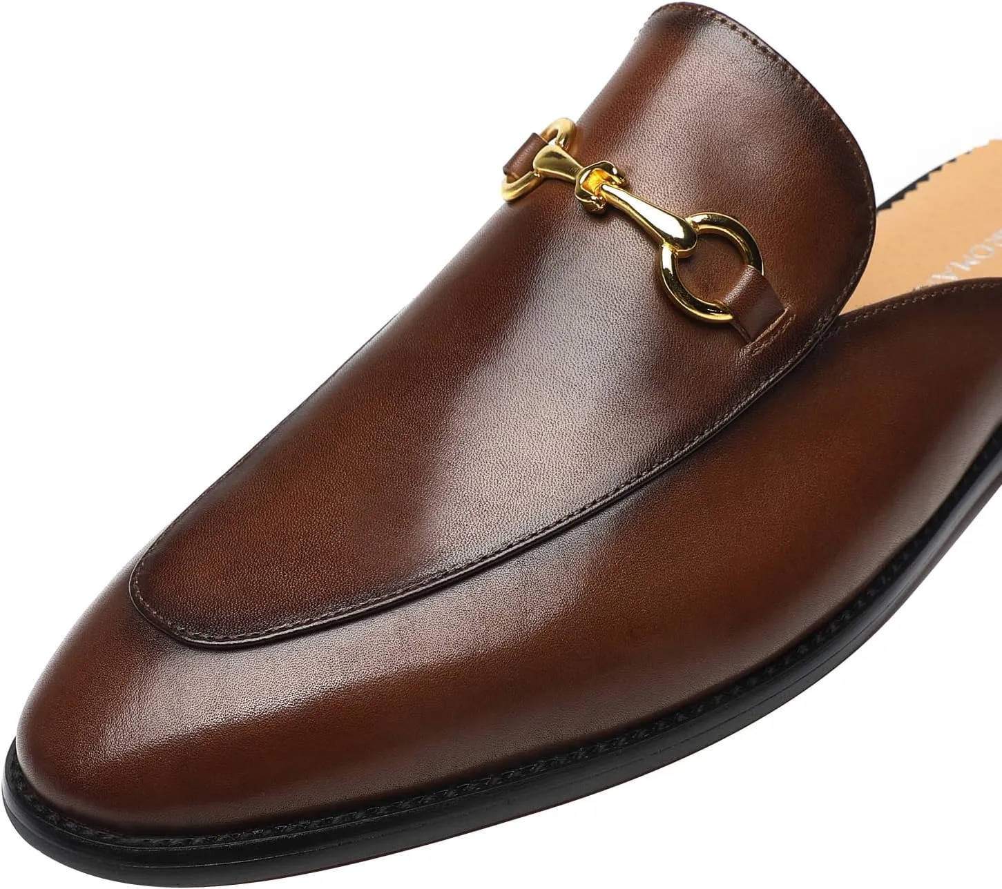 ELANROMAN Men's Loafers Backless Genuine Leather Mules Horse Buckle Shoes