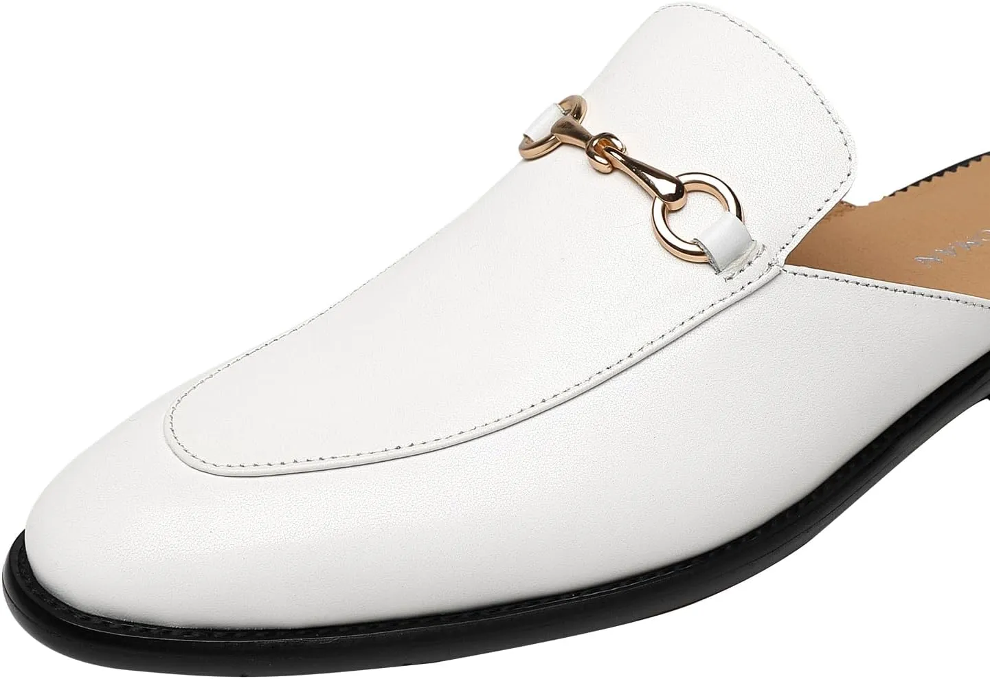 ELANROMAN Men's Loafers Backless Genuine Leather Mules Horse Buckle Shoes