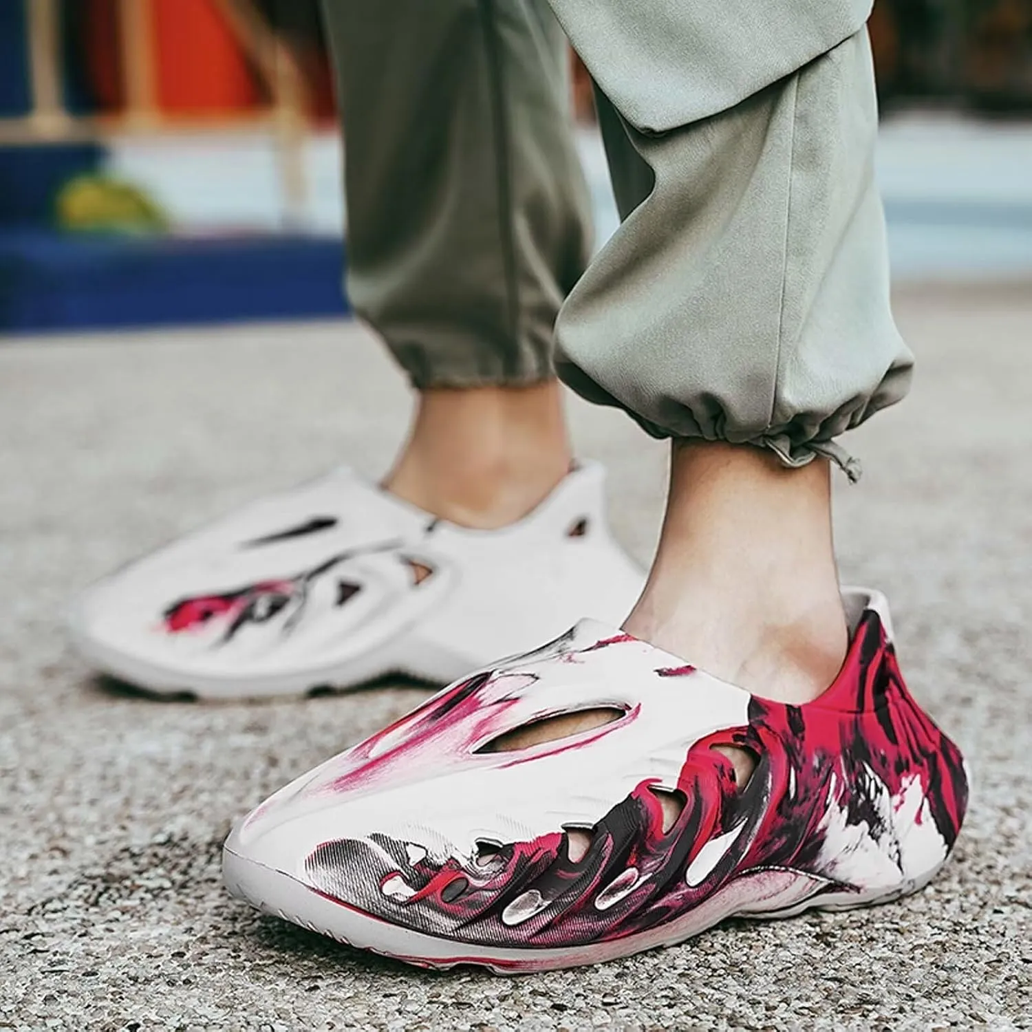 Eohsnem Foam Runner Shoes for Women Men, Hollow Cloud Slippers Lightweight Slip-On Walking Sneakers Breathable Soft Beach Sandals Redwhite