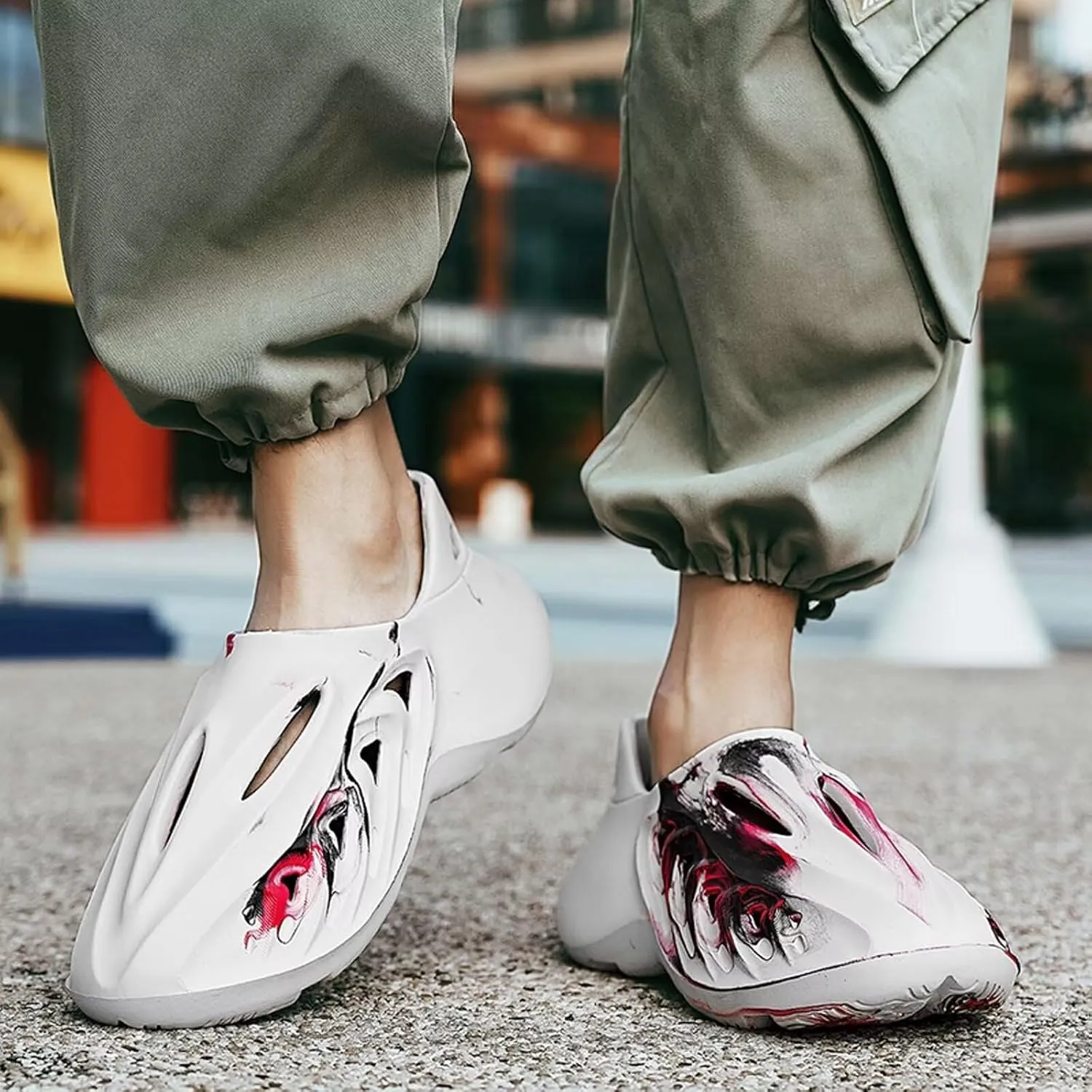 Eohsnem Foam Runner Shoes for Women Men, Hollow Cloud Slippers Lightweight Slip-On Walking Sneakers Breathable Soft Beach Sandals Redwhite