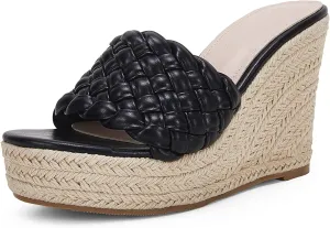 Ermonn Womens Platform Wedge Sandals Espadrilles Braided Open Toe Slip On Summer Mule High Heels