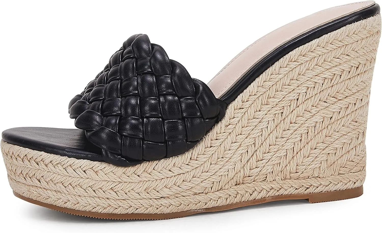 Ermonn Womens Platform Wedge Sandals Espadrilles Braided Open Toe Slip On Summer Mule High Heels