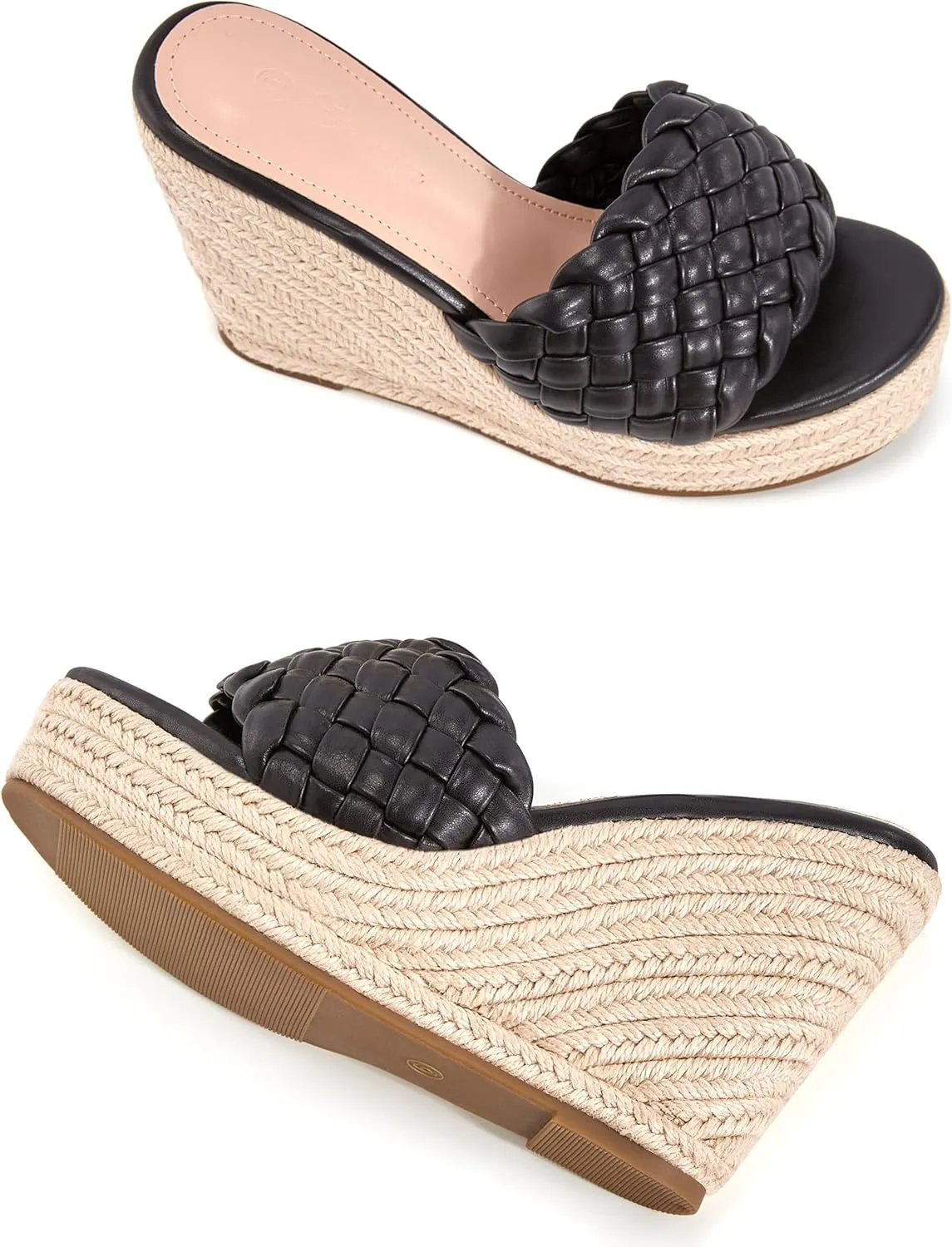 Ermonn Womens Platform Wedge Sandals Espadrilles Braided Open Toe Slip On Summer Mule High Heels