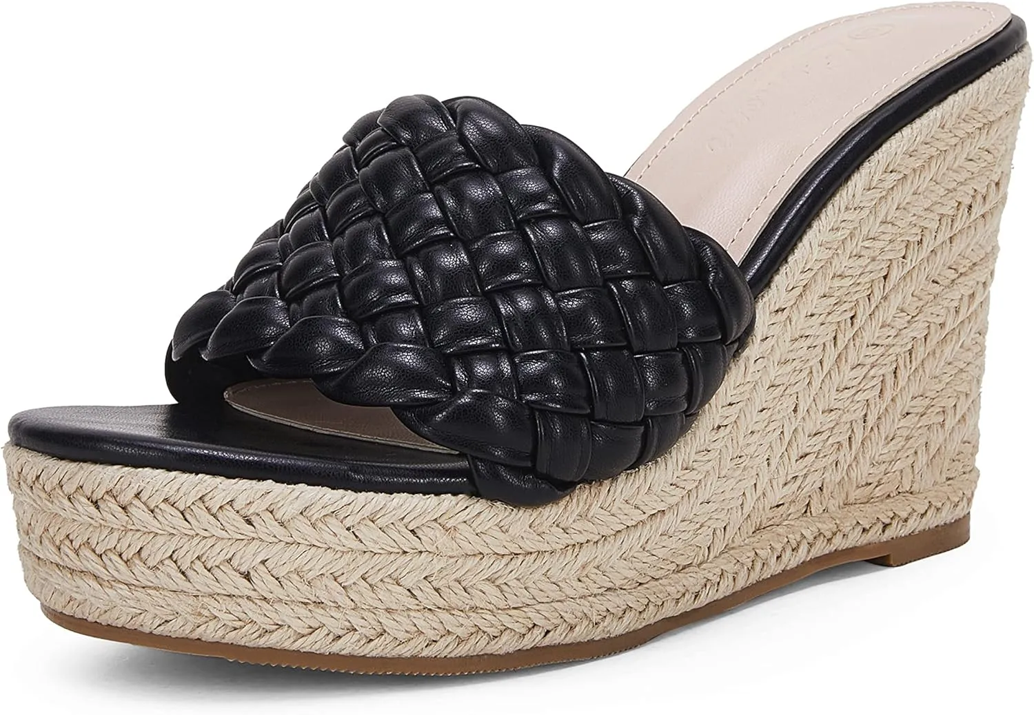 Ermonn Womens Platform Wedge Sandals Espadrilles Braided Open Toe Slip On Summer Mule High Heels