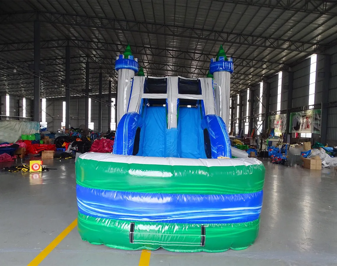 Euro Green Castle Dual Lane Bounce House with Slide (Wet/Dry)