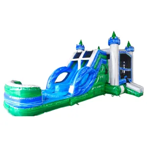 Euro Green Castle Dual Lane Bounce House with Slide (Wet/Dry)
