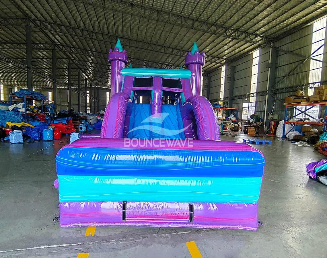 Euro Teal Purple Plunge Dual Lane Bounce House with Slide (Wet/Dry)