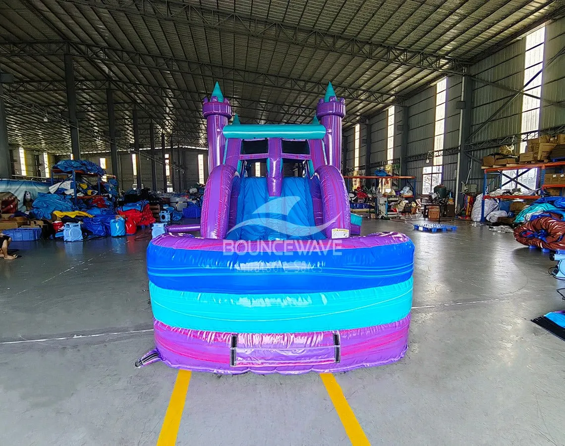 Euro Teal Purple Plunge Dual Lane Bounce House with Slide (Wet/Dry)