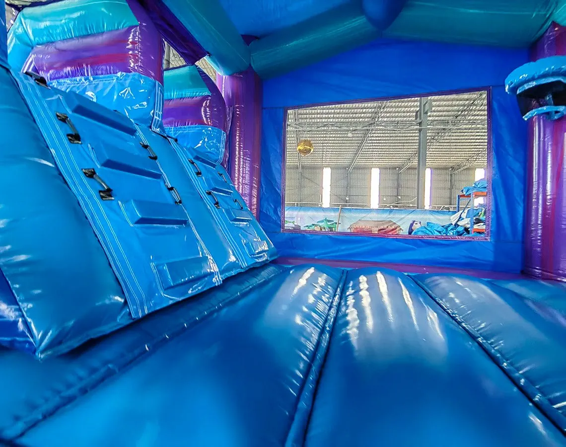 Euro Teal Purple Plunge Dual Lane Bounce House with Slide (Wet/Dry)