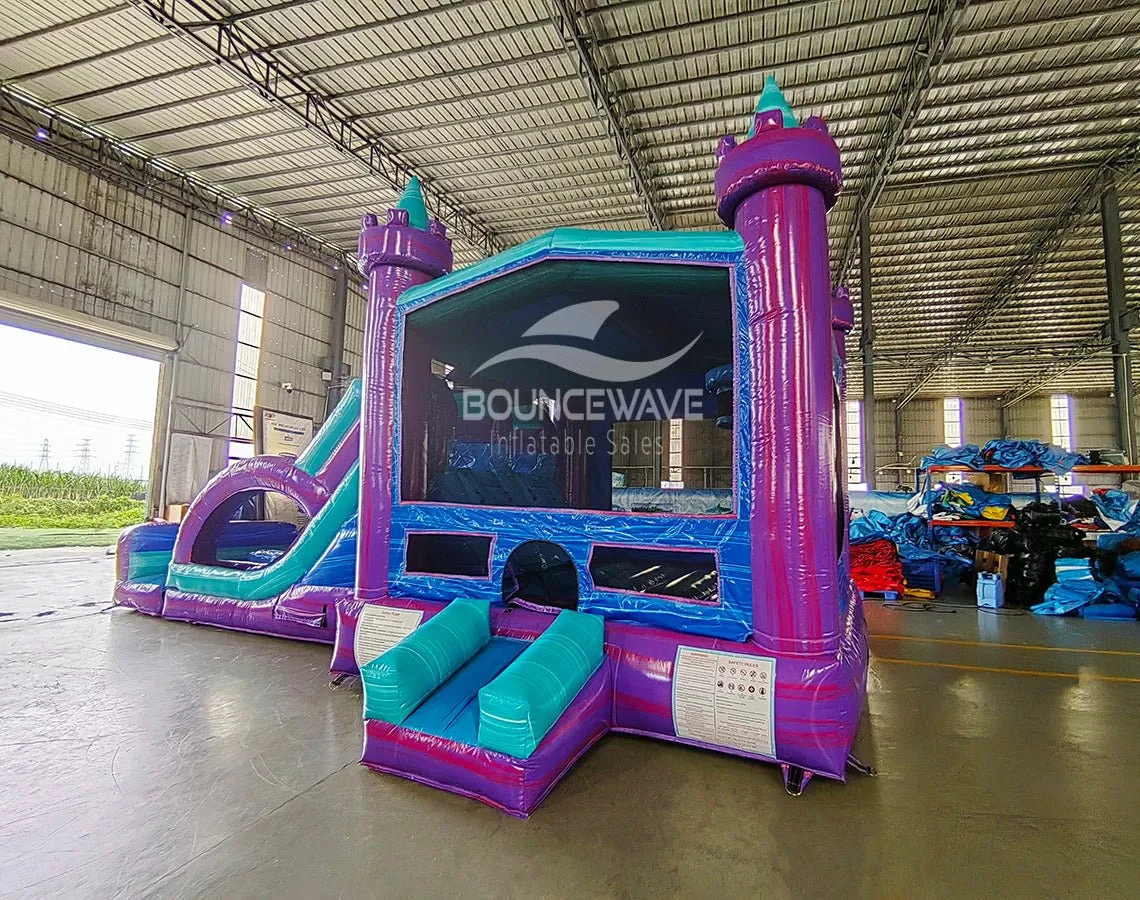 Euro Teal Purple Plunge Dual Lane Bounce House with Slide (Wet/Dry)