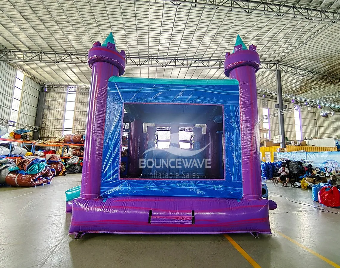 Euro Teal Purple Plunge Dual Lane Bounce House with Slide (Wet/Dry)