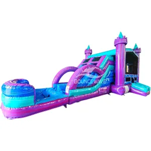 Euro Teal Purple Plunge Dual Lane Bounce House with Slide (Wet/Dry)
